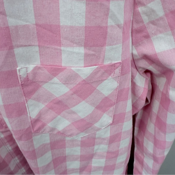 Lori & Mari Boutique Pink Checkered Shirt with open back Lace detail‎ Sz Large - Picture 8 of 10
